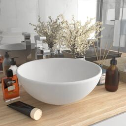 Berkfield Home Luxury Bathroom Basin Round Matt White 32.5x14 cm Ceramic - thumbnail 1