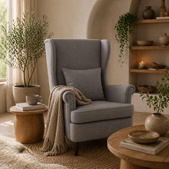 Wyld Haus Harire Dark Grey Velvet Feel Wingback Accent Chair High Back - image 1