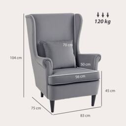 Wyld Haus Harire Dark Grey Velvet Feel Wingback Accent Chair High Back - thumbnail 4