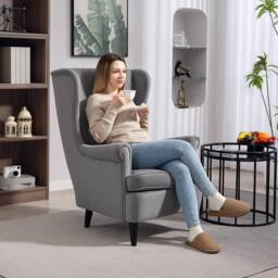 Wyld Haus Harire Dark Grey Velvet Feel Wingback Accent Chair High Back - thumbnail 3
