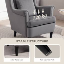 Wyld Haus Harire Dark Grey Velvet Feel Wingback Accent Chair High Back - thumbnail 6