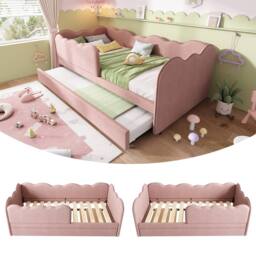 ModernLuxe Upholstered daybed with pull-out guest bed in Pink - Size: Single - thumbnail 1