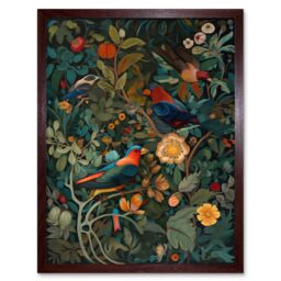 "Artery8 Wall Art Print Parrots on Exotic Blooming Trees Modern Folk Art Framed in Brown - Size: W12"" x H16""" - thumbnail 1