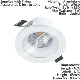 Loops Wall / Ceiling Flush Downlight White Recessed Spotlight 6W Built in LED - thumbnail 2