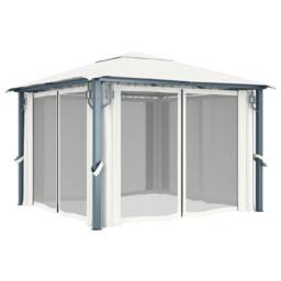 Berkfield Home Gazebo with Curtain 300x300 cm Cream Aluminium - thumbnail 1