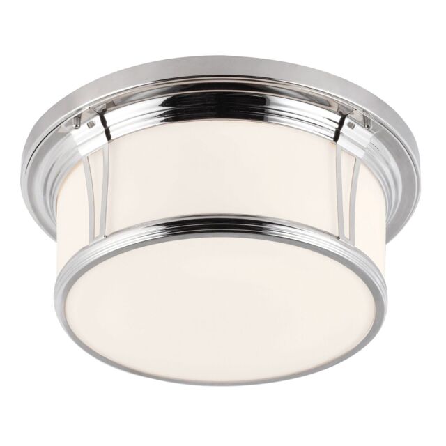 Loops IP44 3 Bulb Flush Light Opaque Glass Banded Metal Polished Chrome LED E27 60W in Clear