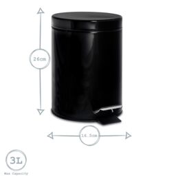 Harbour Housewares 2x Round Bathroom Pedal Bins - 3L Stainless Steel Slim Rubbish Dustbin in Jet Black - thumbnail 3