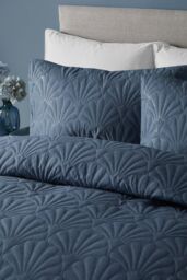 Serene 'Cavali' Pinsonic Microfibre Duvet Cover Set in Dark Blue - Size: Single - thumbnail 2