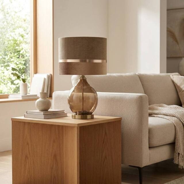 Garden Greatness Champagne Velvet Stripe Table Lamp in Bronze - image 1