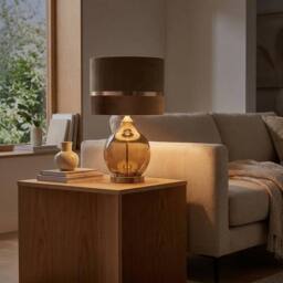 Garden Greatness Champagne Velvet Stripe Table Lamp in Bronze - thumbnail 2