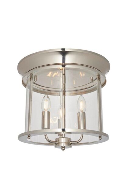 Netlighting Hampworth Round Ceiling 3 Candle Lantern Bright Nickel Clear Glass Shade in Grey - image 1