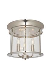 Netlighting Hampworth Round Ceiling 3 Candle Lantern Bright Nickel Clear Glass Shade in Grey - thumbnail 1