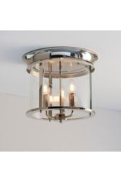 Netlighting Hampworth Round Ceiling 3 Candle Lantern Bright Nickel Clear Glass Shade in Grey - thumbnail 2