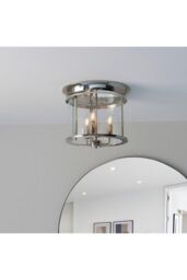 Netlighting Hampworth Round Ceiling 3 Candle Lantern Bright Nickel Clear Glass Shade in Grey - thumbnail 3
