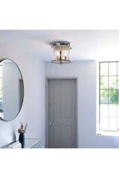 Netlighting Hampworth Round Ceiling 3 Candle Lantern Bright Nickel Clear Glass Shade in Grey - thumbnail 5