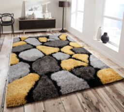 Home Republic Pebbles Carved Shaggy Textured Fluffy Rug in Yellow - Size: 60 cm x 100 cm - thumbnail 1