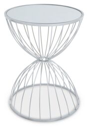Orsina Stylish Hourglass Mirrored Top Silver Frame Side Table, Stable Side Table For Breakfast, Robust Side Table