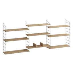 CALICOSY Wall-Mounted Hanging Shelf With 9 Shelves, Oak Finish, L216 Cm in Light Brown