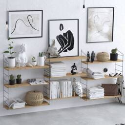 CALICOSY Wall-Mounted Hanging Shelf With 9 Shelves, Oak Finish, L216 Cm in Light Brown - thumbnail 2