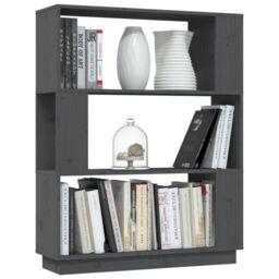 Berkfield Home Book Cabinet/Room Divider Grey 80x25x101 cm Solid Wood Pine - Size: 80 x 25 x 101 cm - thumbnail 4