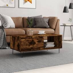 Berkfield Home Modern Coffee Table Smoked Oak 90x50x36.5 cm Engineered Wood in Brown - thumbnail 2