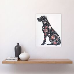 "Artery8 Elegant Flower Pattern Great Dane Dog Lover Wall Art Print in Red - Size: W18"" x H24""" - thumbnail 4