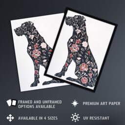 "Artery8 Elegant Flower Pattern Great Dane Dog Lover Wall Art Print in Red - Size: W18"" x H24""" - thumbnail 2