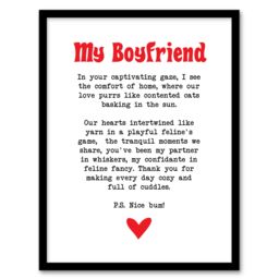 "Artery8 Love Poem Cat Lover Boyfriend Romantic Poetry Fun Framed Art Print in White - Size: W12"" x H16""" - thumbnail 1