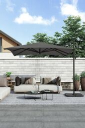 Garden Sanctuary Rotating Square Outdoor Patio Cantilever Parasol with Square Base in Dark Grey - thumbnail 1