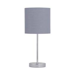 First Choice Lighting Chrome Stick Table Lamp with Grey Cotton Shade in Silver