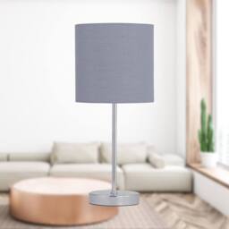 First Choice Lighting Chrome Stick Table Lamp with Grey Cotton Shade in Silver - thumbnail 6