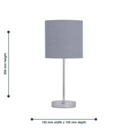 First Choice Lighting Chrome Stick Table Lamp with Grey Cotton Shade in Silver - thumbnail 2