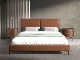 Angel Cerda Brown Leatherette Double Bed Pine Base, Steel Legs - thumbnail 3