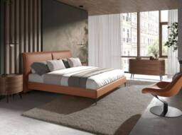 Angel Cerda Brown Leatherette Double Bed Pine Base, Steel Legs - thumbnail 4