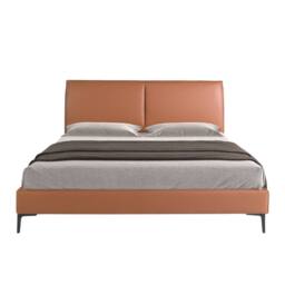 Angel Cerda Brown Leatherette Double Bed Pine Base, Steel Legs - thumbnail 2