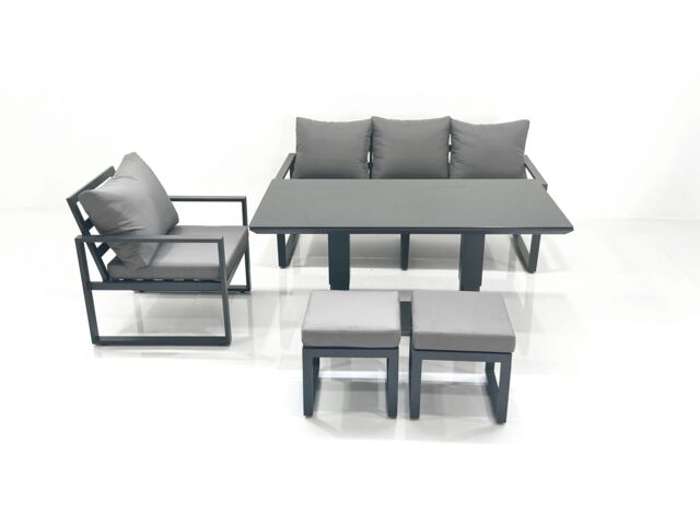 Fimous Outdoor Aluminium Garden Furniture Set with Adjustable Rising Lifting Dining Table 3 Seater Sofa Chair 2 Small Footstools Dark Grey - image 1