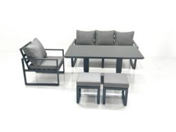 Fimous Outdoor Aluminium Garden Furniture Set with Adjustable Rising Lifting Dining Table 3 Seater Sofa Chair 2 Small Footstools Dark Grey - thumbnail 2