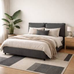 Wyld Haus Wexford Deep Grey Linen Upholstered Super King Bed Pillow Headboard in Dark Grey - thumbnail 1