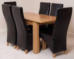 Thats Furniture Hampton 120-160cm Oak Extending Dining Table & 6 Lola Leather Chairs in Black - thumbnail 1