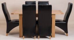 Thats Furniture Hampton 120-160cm Oak Extending Dining Table & 6 Lola Leather Chairs in Black - thumbnail 3