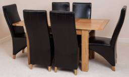 Thats Furniture Hampton 120-160cm Oak Extending Dining Table & 6 Lola Leather Chairs in Black - thumbnail 2