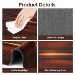 FLAVORA Wood Grain Non Slip Cushioned Floor Mat in Brown - Size: 100 cm diameter - thumbnail 5