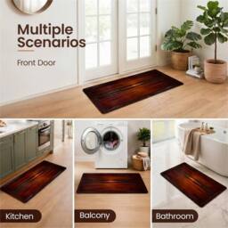 FLAVORA Wood Grain Non Slip Cushioned Floor Mat in Brown - Size: 100 cm diameter - thumbnail 4