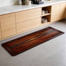 FLAVORA Wood Grain Non Slip Cushioned Floor Mat in Brown - Size: 100 cm diameter - thumbnail 3