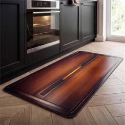 FLAVORA Wood Grain Non Slip Cushioned Floor Mat in Brown - Size: 100 cm diameter - thumbnail 6