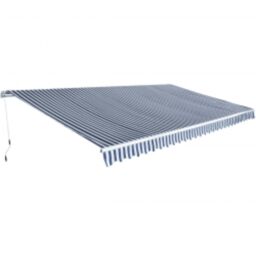 Berkfield Home Folding Awning Manual Operated 600 cm Blue/White in Blue - thumbnail 1