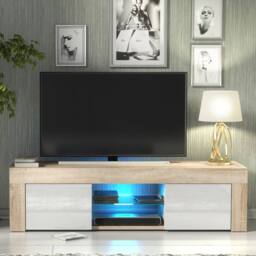 Mex Furniture LTD TV Unit Loom 130cm - Oak & White Gloss Doors & LED Lights - thumbnail 4