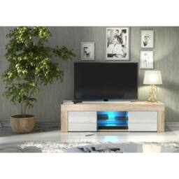 Mex Furniture LTD TV Unit Loom 130cm - Oak & White Gloss Doors & LED Lights - thumbnail 5