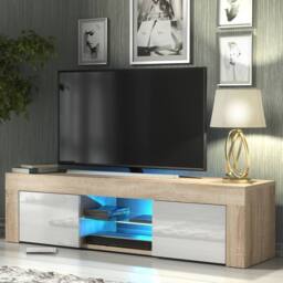 Mex Furniture LTD TV Unit Loom 130cm - Oak & White Gloss Doors & LED Lights