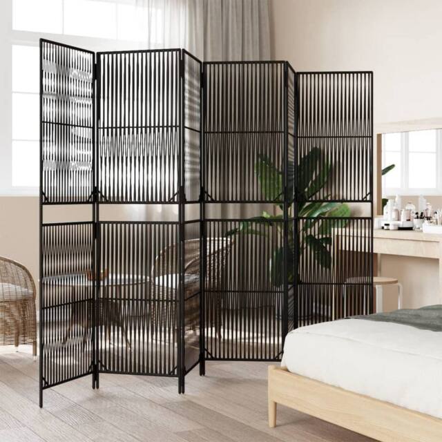 Berkfield Home Room Divider 6 Panels Black Poly Rattan - image 1